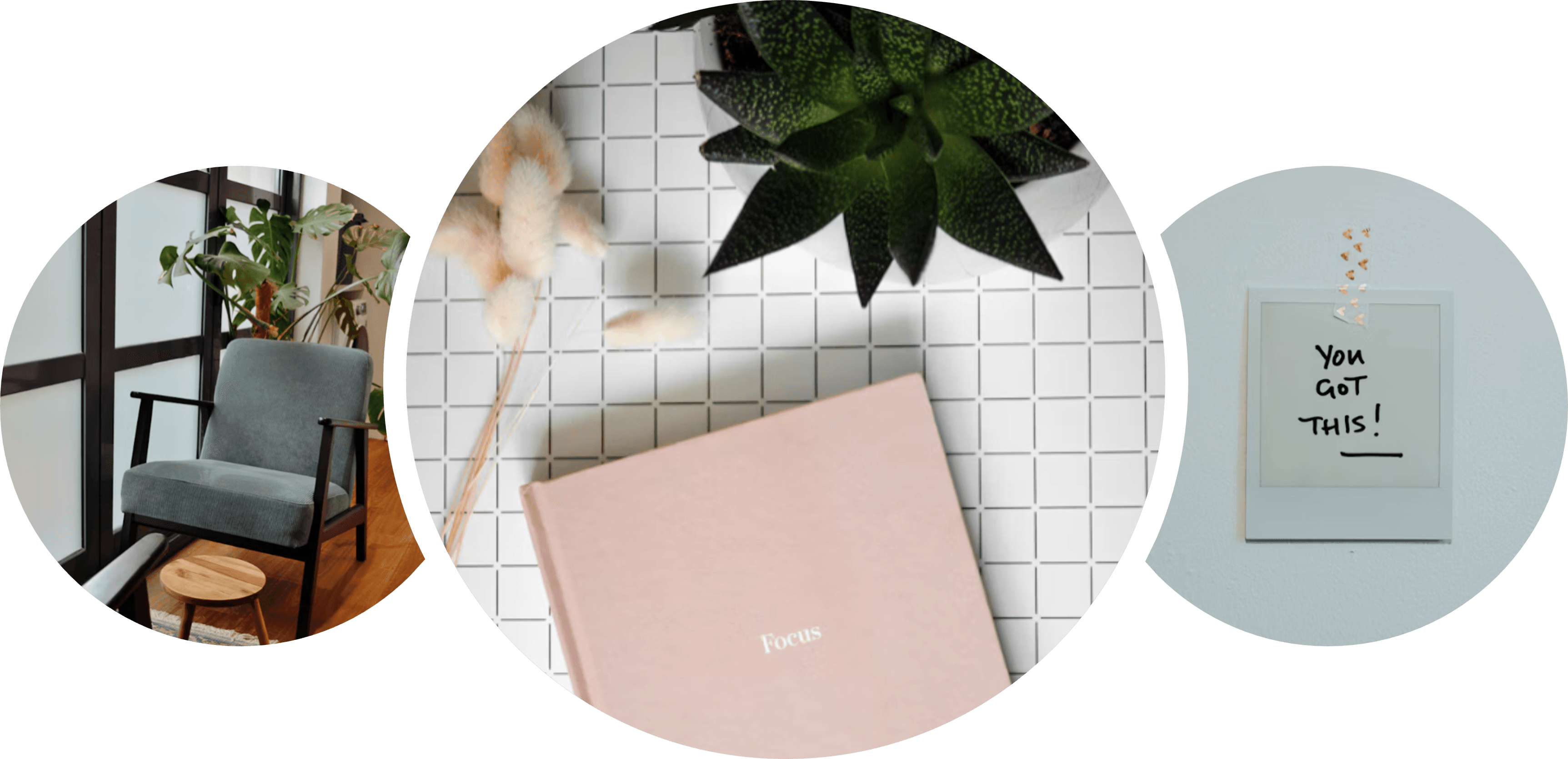A calming therapy space with plants and an encouraging note